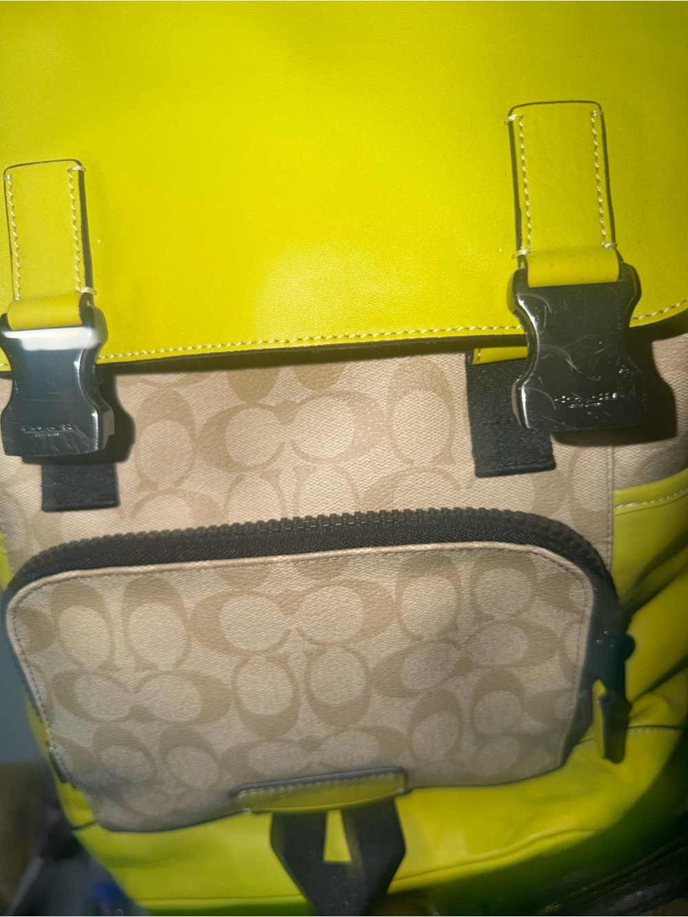 Coach Yellow-Green Signature Canvas Backpack - Picture 2 of 7